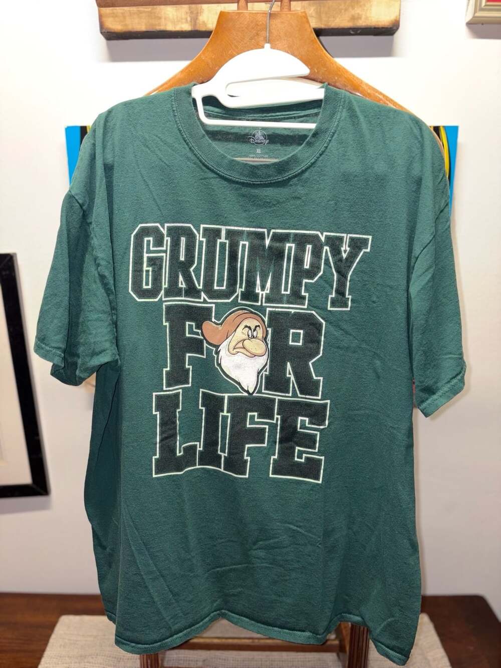Disney Grumpy For Life Graphic T-Shirt XL Green Cotton